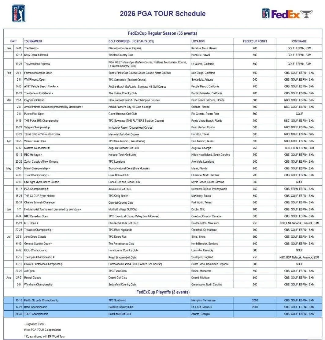 PGA Tour Releases 2026 Schedule R golf PGA Tour Releases 2026 Schedule R golf