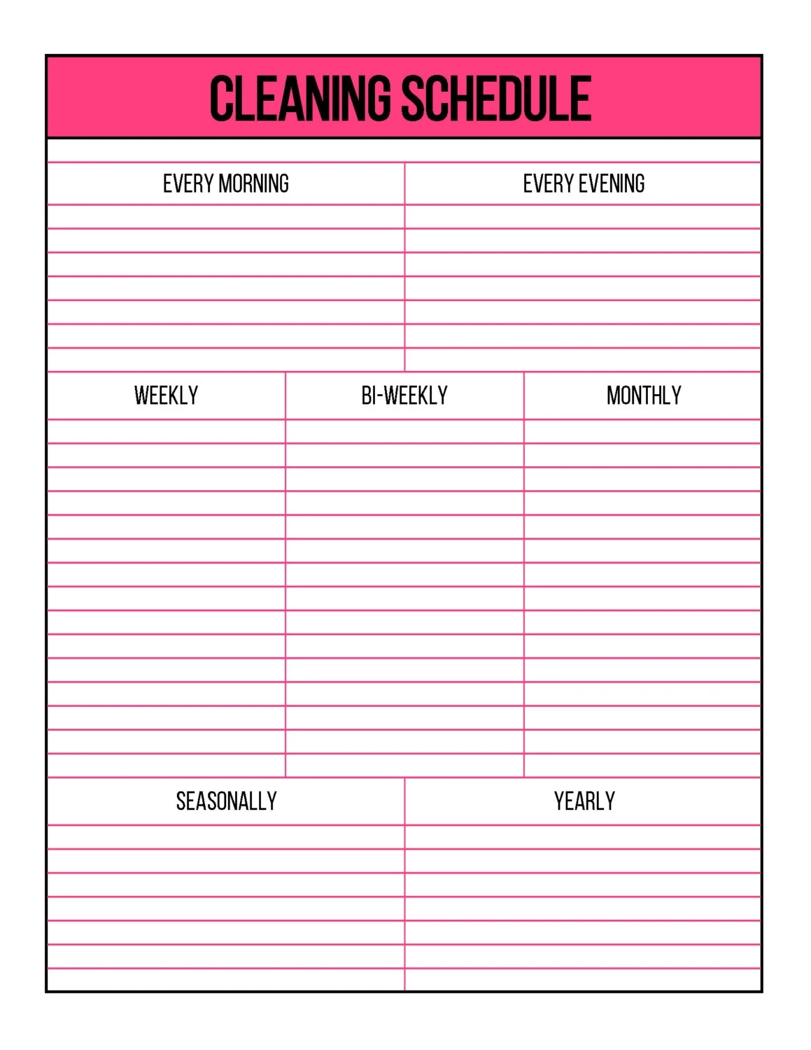 Printable Blank Cleaning Schedule