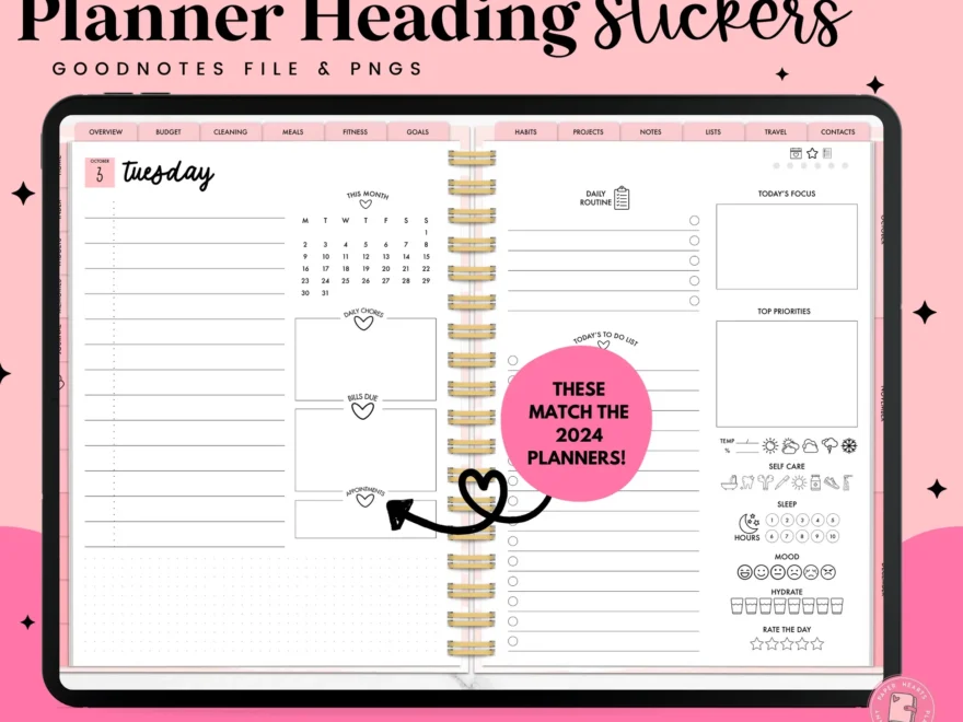 Planner Heading Stickers Paper Hearts Planner Co