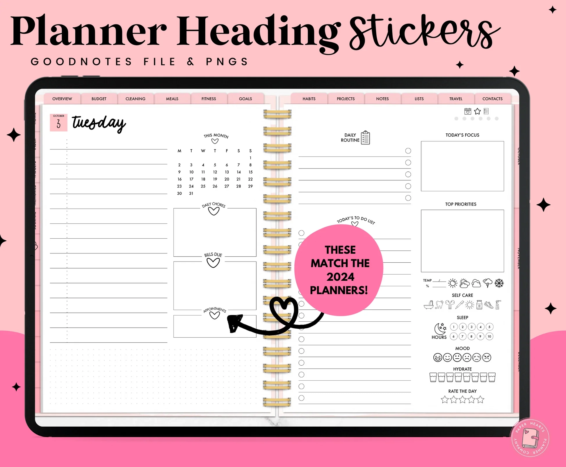 Planner Heading Stickers Paper Hearts Planner Co Planner Heading Stickers Paper Hearts Planner Co