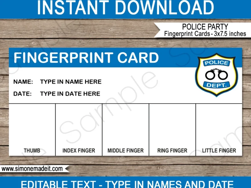 Police Fingerprint Card Template Printable Detective Theme Birthday Party Decorations INSTANT DOWNLOAD EDITABLE Text Etsy Israel