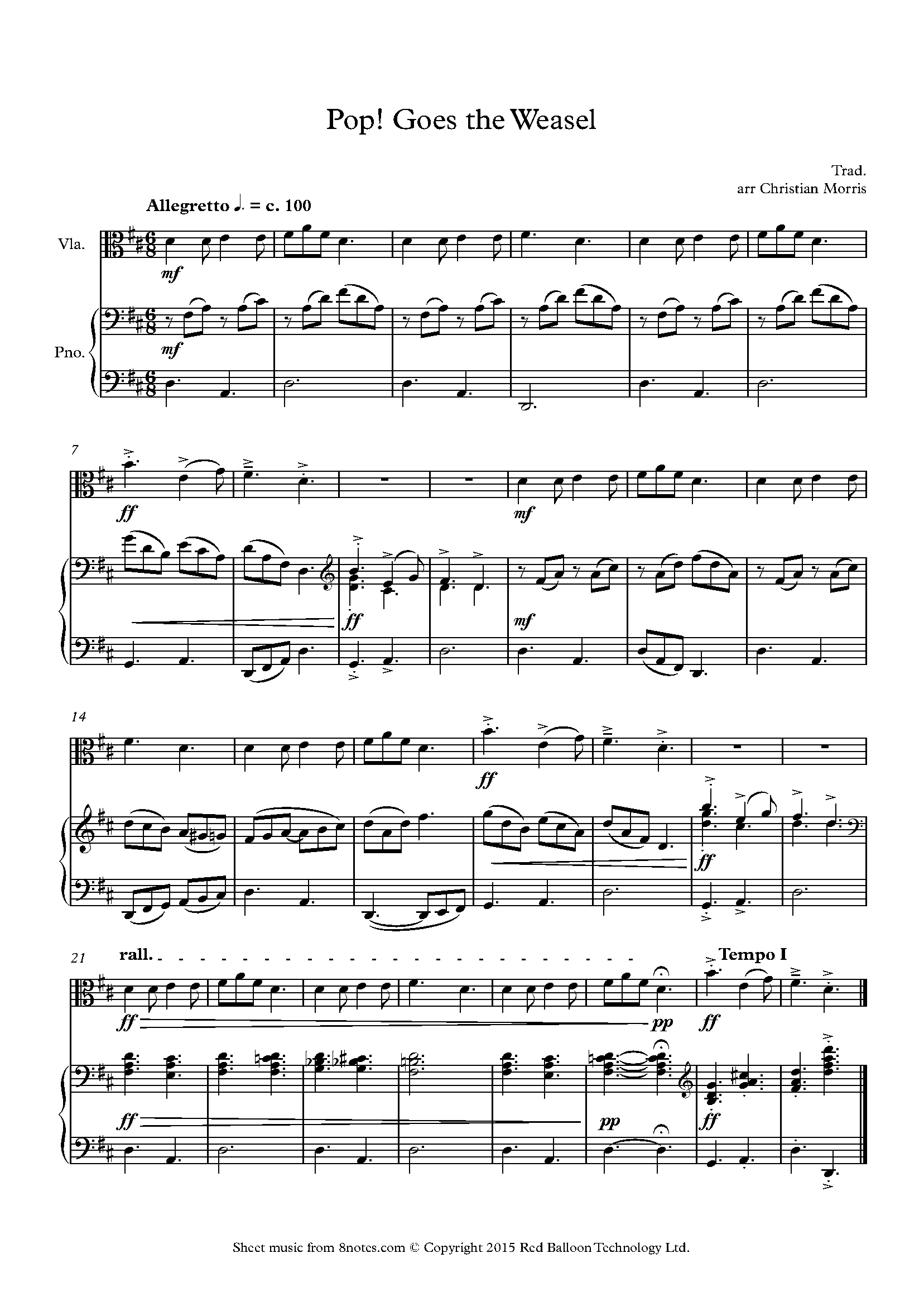 Pop Goes The Weasel For Viola Free Sheet Music For Viola 8notes
