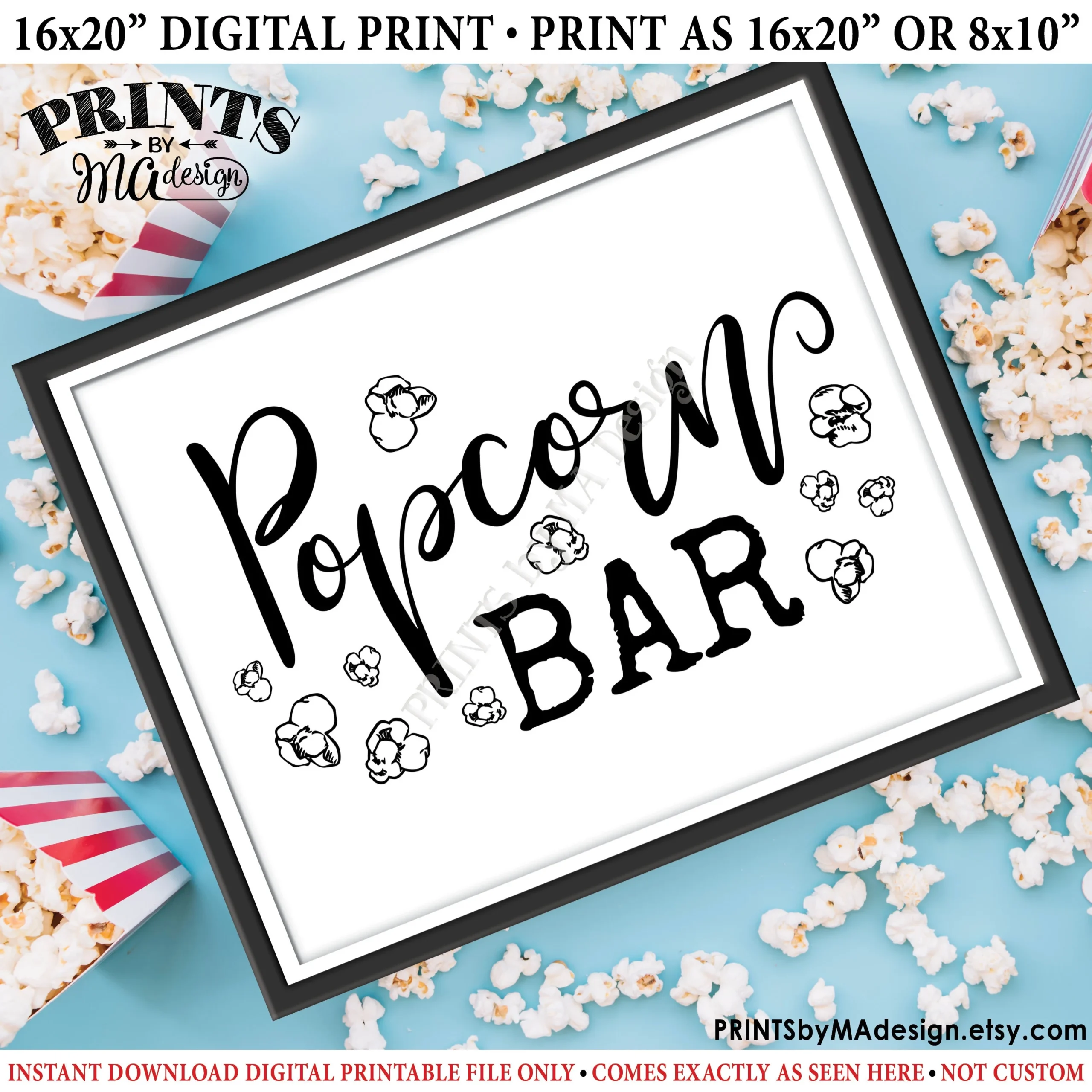 Popcorn Bar Sign PRINTABLE 8x10 16x20 Sign Instant Download Digital Printable File Popcorn Bar Sign PRINTABLE 8x10 16x20 Sign Instant Download Digital Printable File