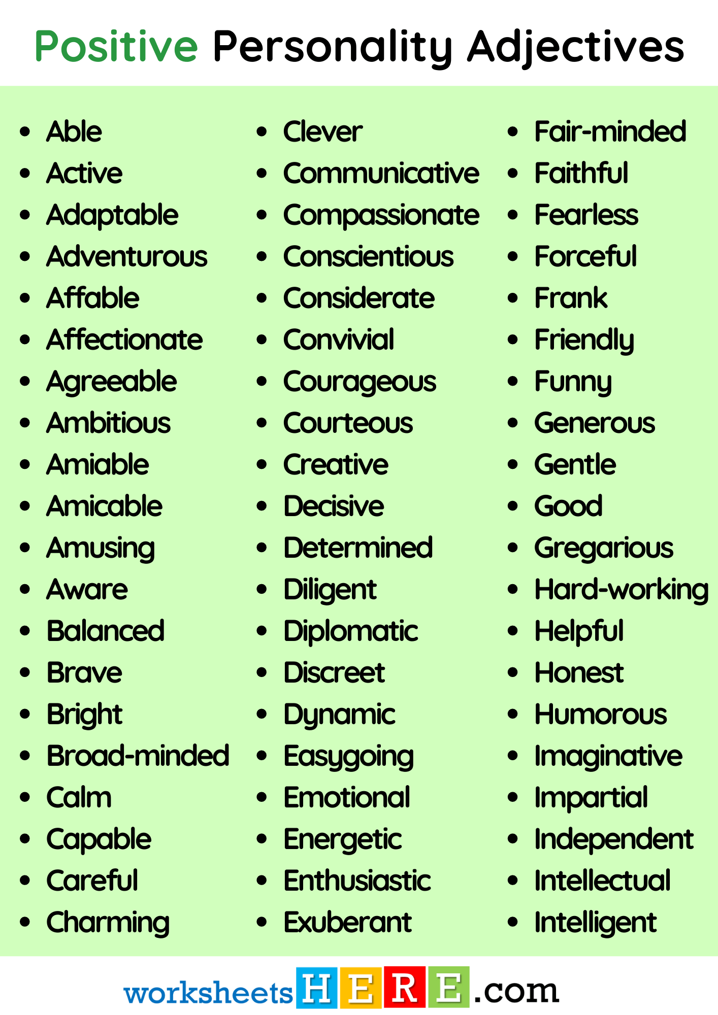 List Of Personality Adjectives Printable List Of Personality Adjectives Printable