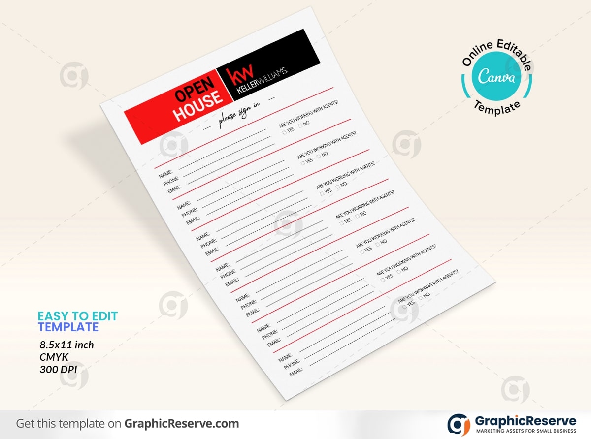 Premium KW Keller Williams Open House Sign in Sheet Premium KW Keller Williams Open House Sign in Sheet