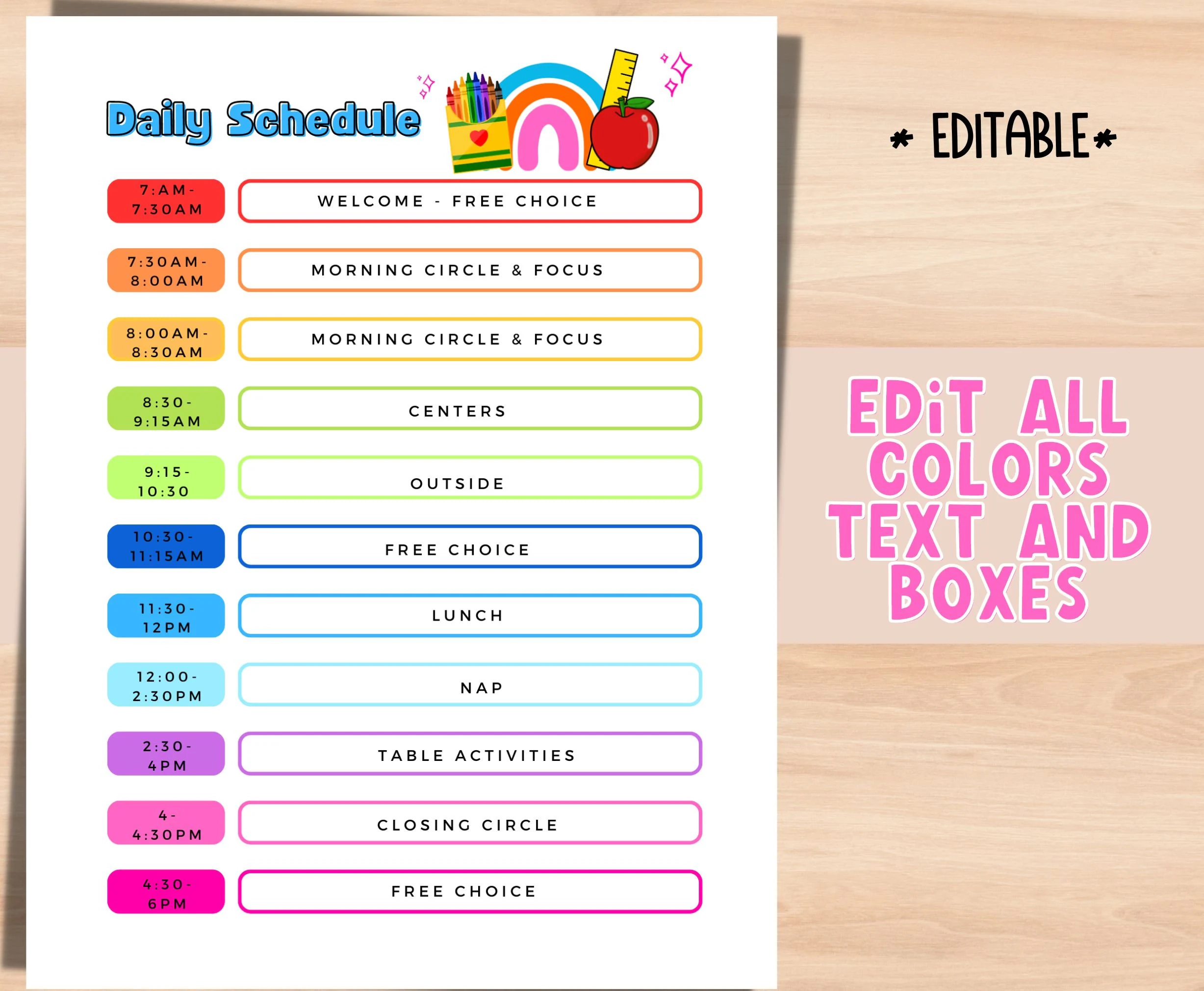 Preschool Daily Schedule Daycare Schedule EDITABLE Template Customizable Home Daycare Schedule Etsy