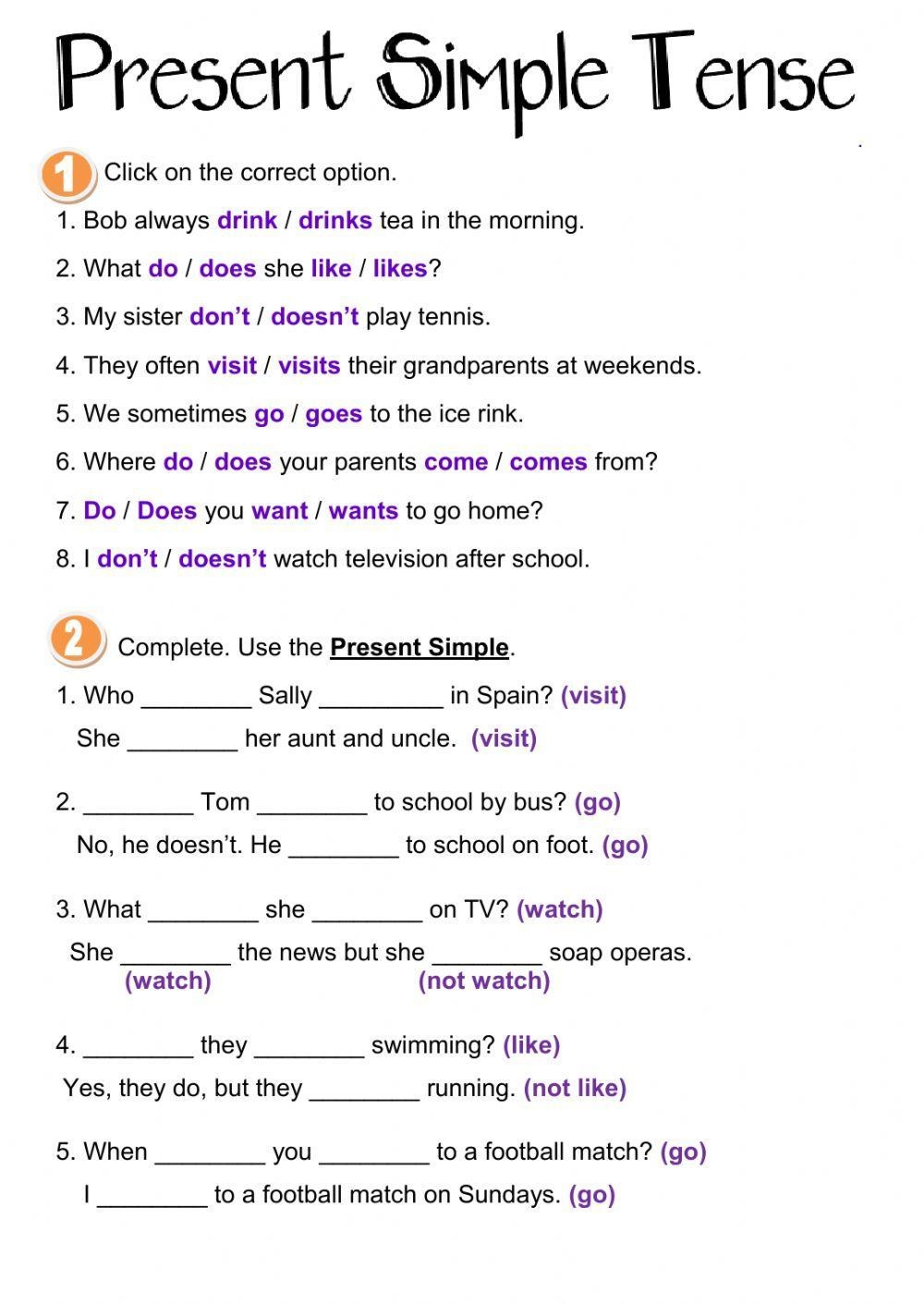 Simple Tenses Quiz Printable