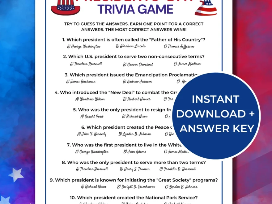 Presidents Day Trivia Game Printable Presidents Day Games US Presidents Questions And Answers Etsy Israel