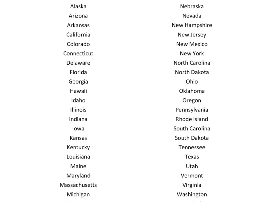 Print 50 States List Free Printable