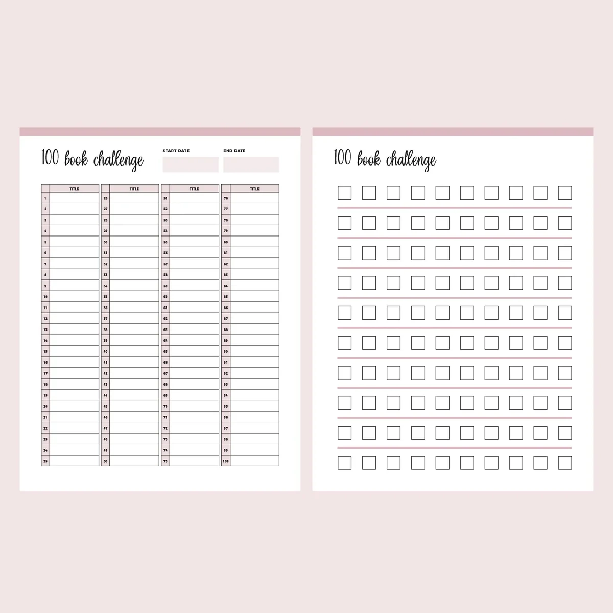 Printable 100 Book Challenge Instant Download PDF A4 And US Letter Plan Print Land