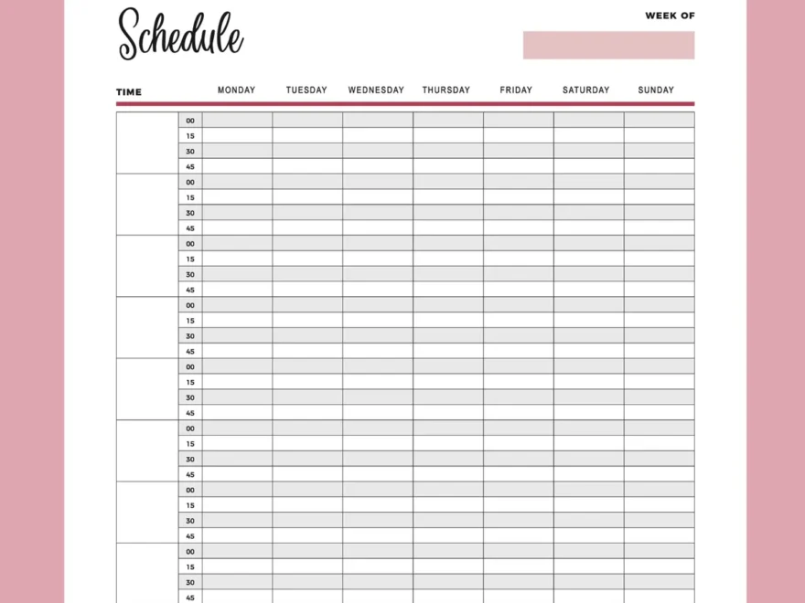 Printable 15 Minute Schedule Instant Download PDF A4 And US Letter Plan Print Land