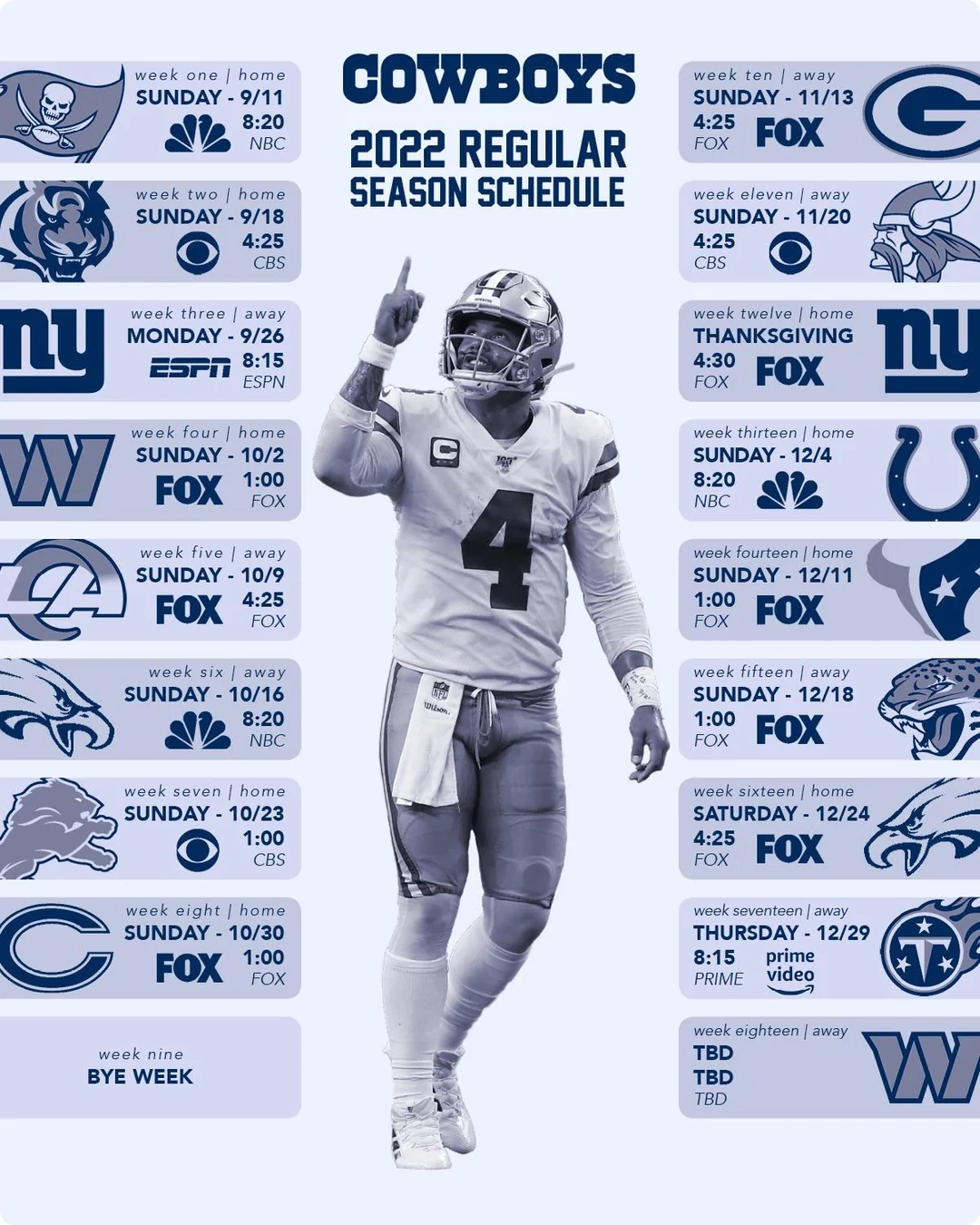 Printable 2022 Regular Season Schedule R cowboys