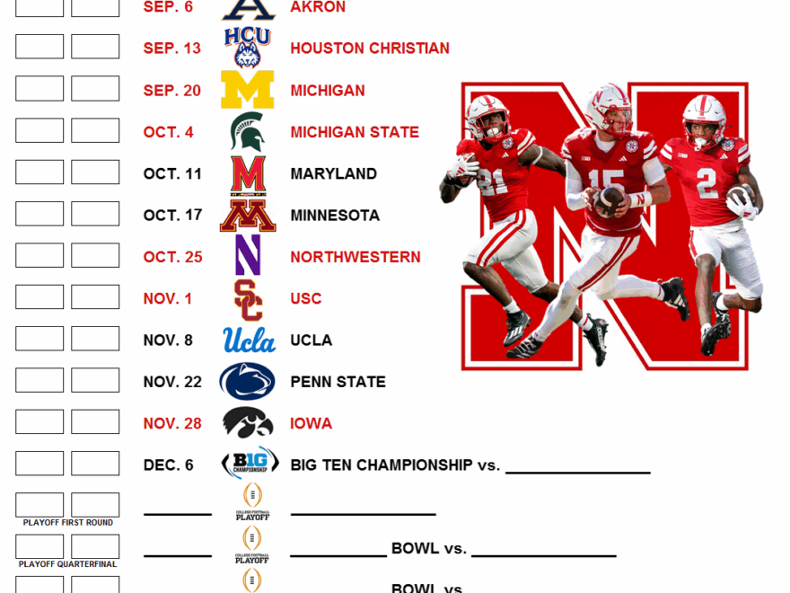 Printable 2025 Nebraska Football Schedule HuskerMax