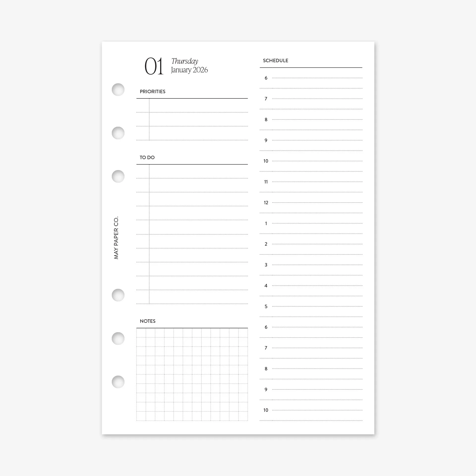 PRINTABLE 2026 DO1P Daily With Half Hourly Schedule Inserts MAY PAPER CO 