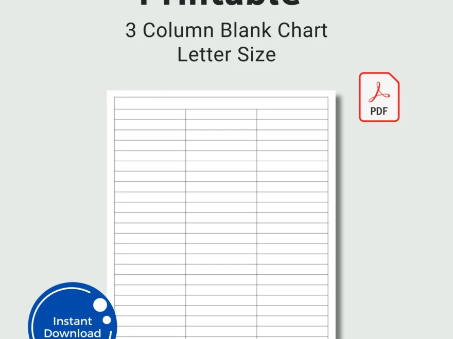 Printable 3 column Blank Chart Text Input PDF Template US Letter Etsy