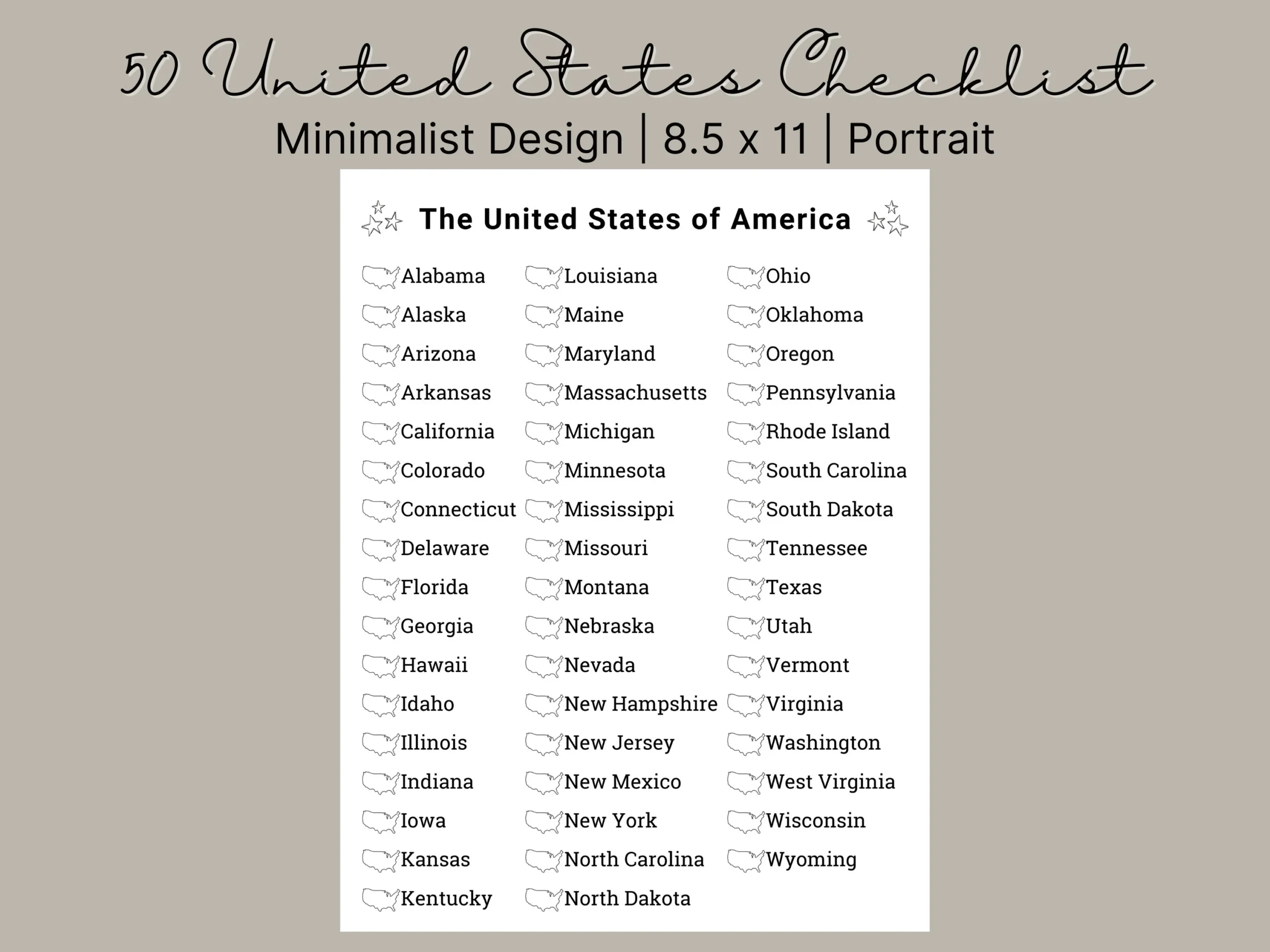 The 50 States Listed Printable The 50 States Listed Printable