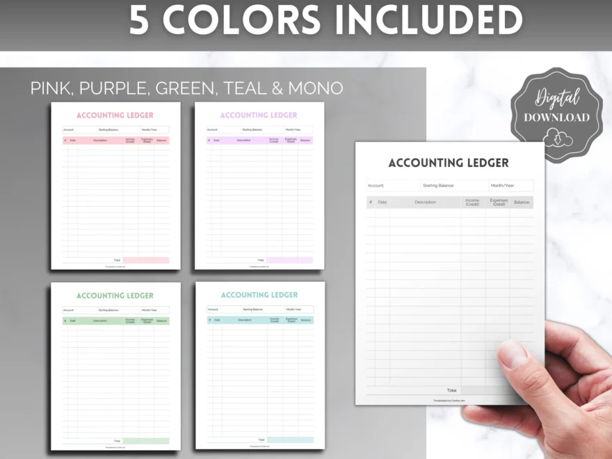 Printable Accounting Ledger Small Business Bookkeeping Template