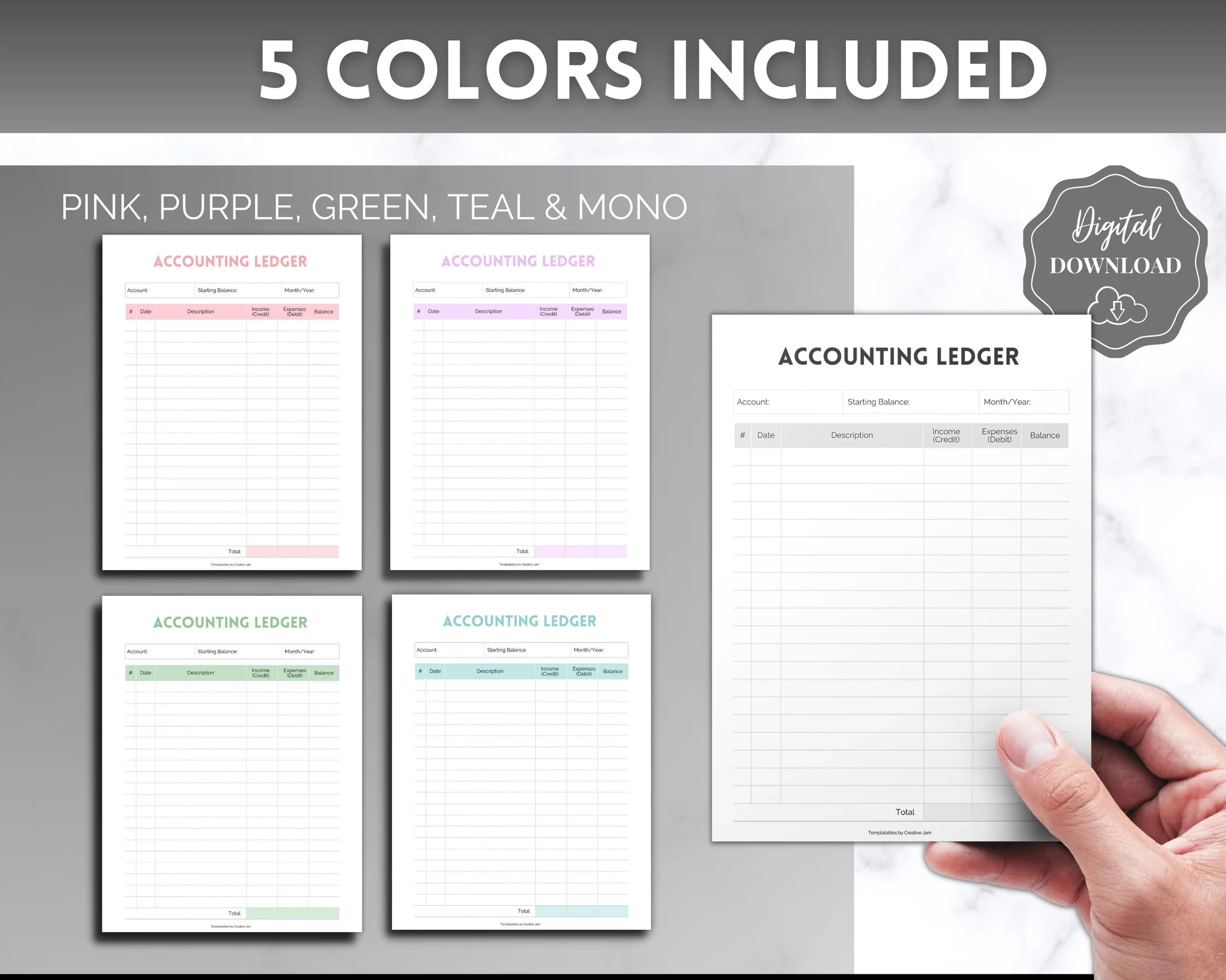 Printable Accounting Ledger Small Business Bookkeeping Template