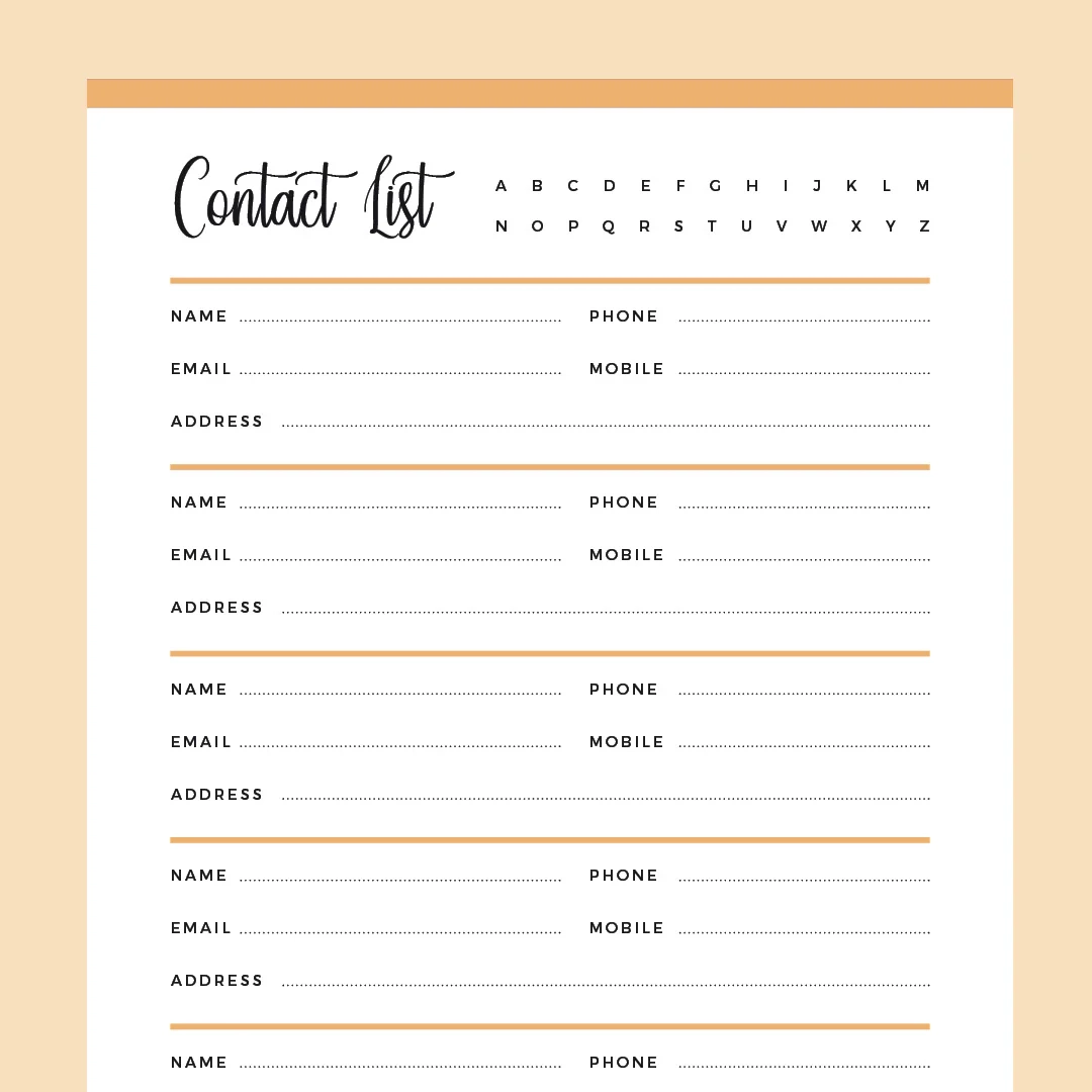 Phone Book List Free Printable