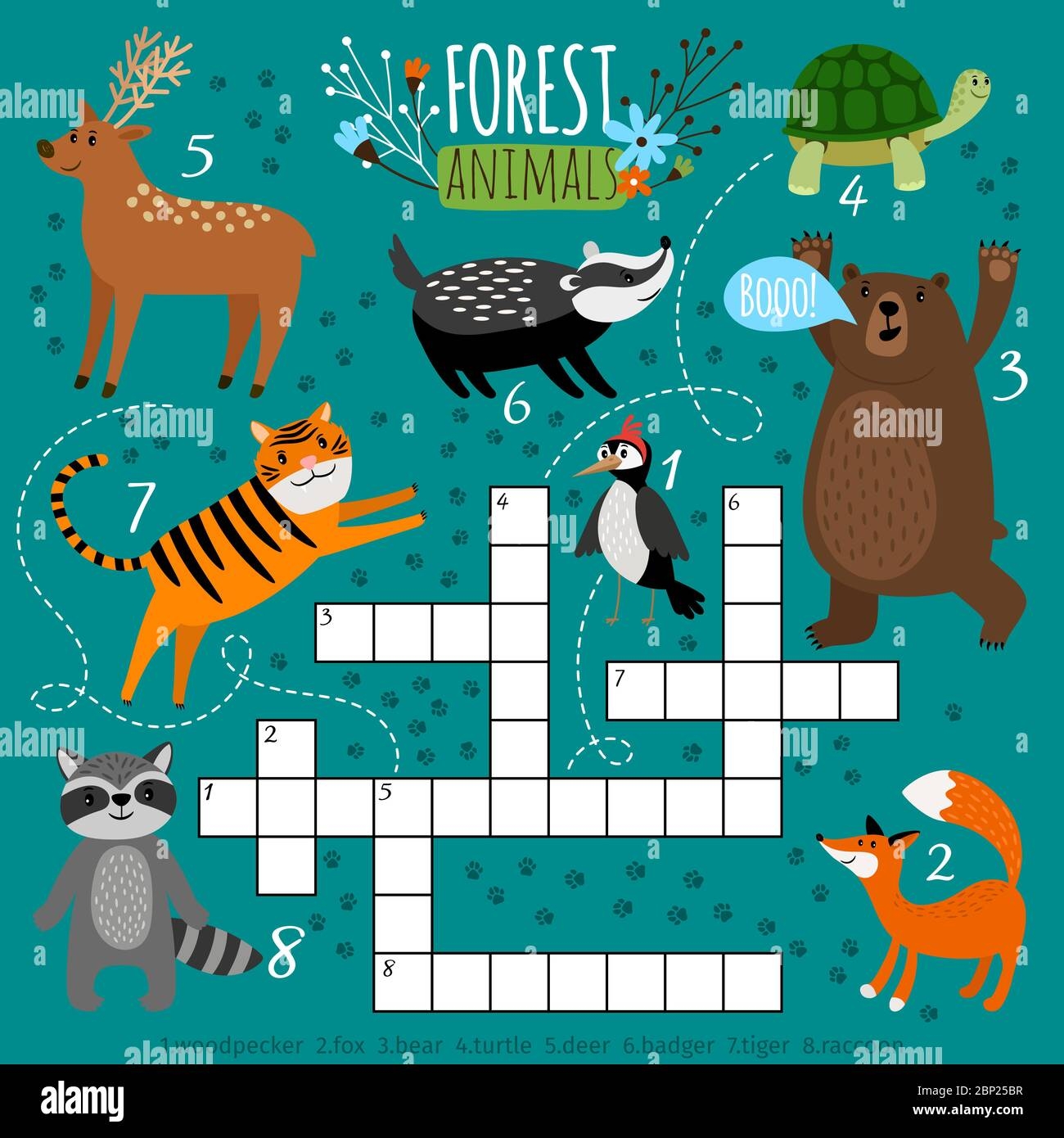 Printable Animal Crossword Preschool Puzzle Quiz Game Learning English Kids Brainteaser With Forest Animals Vector Illustration Stock Vector Image Art Alamy