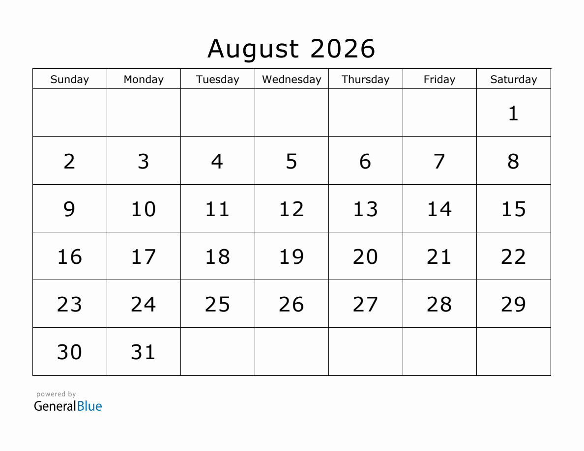 Printable Planner For August 2026