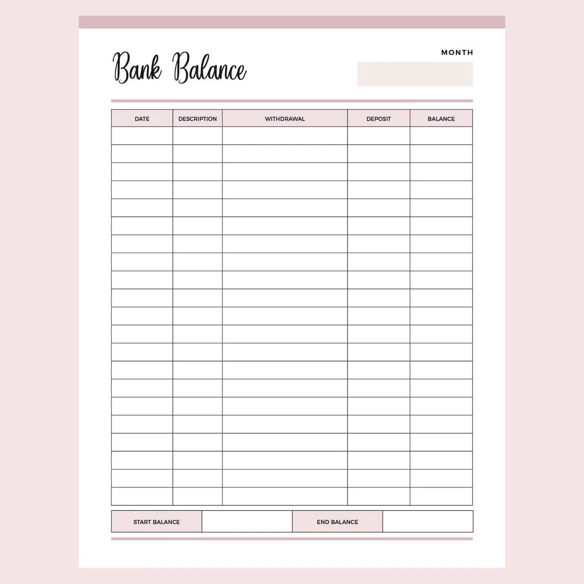 Printable Balance Sheet Template Instant Download PDF A4 Letter Plan Print Land