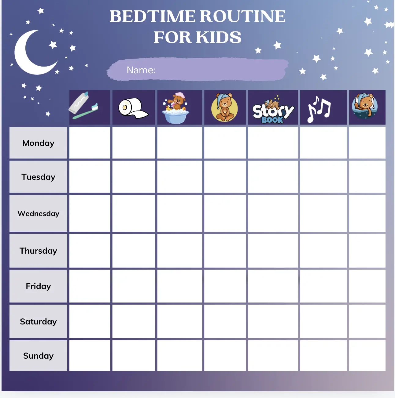 Bedtime Visual Schedule Printable