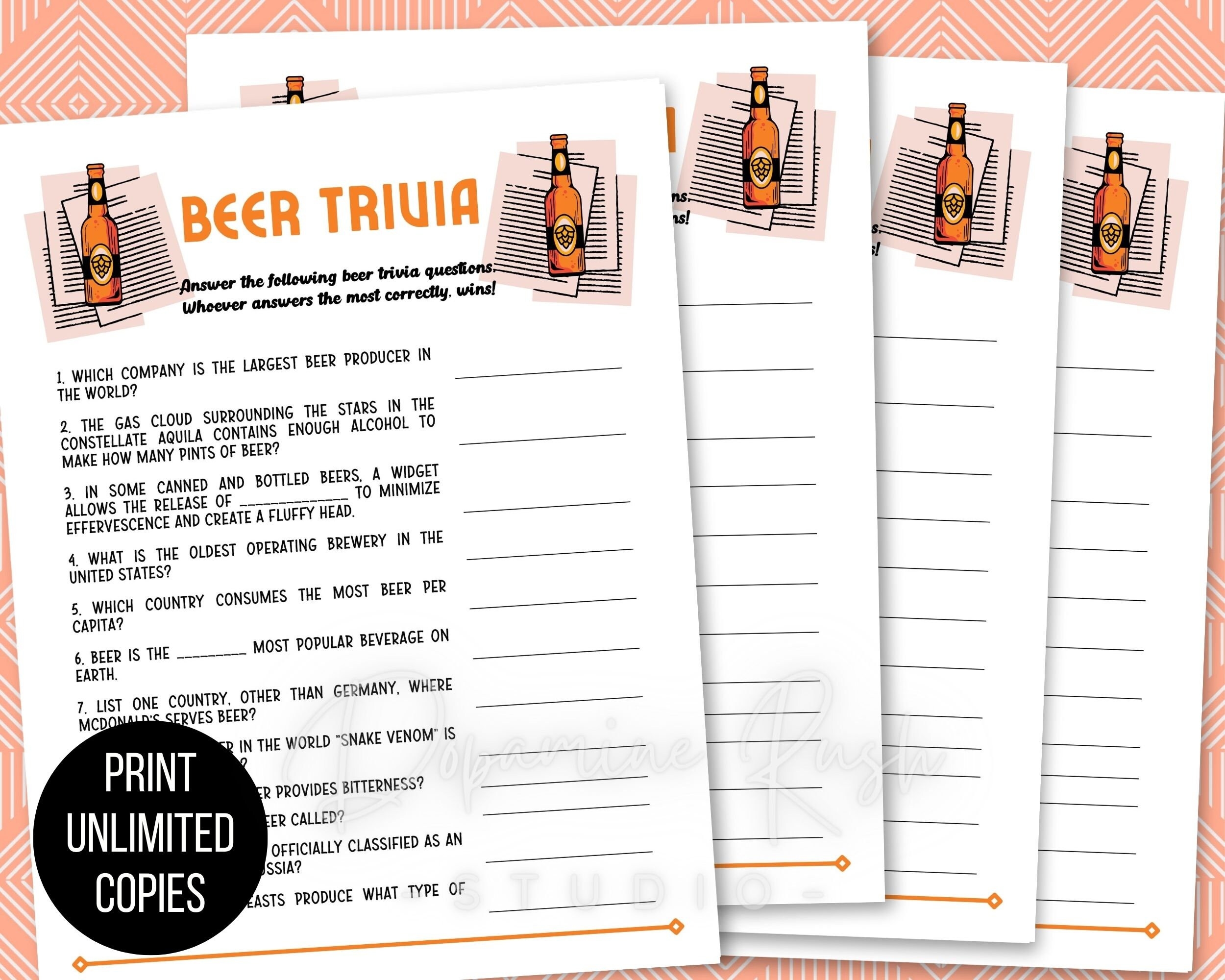 Printable Beer Trivia Questions Answers Tasting