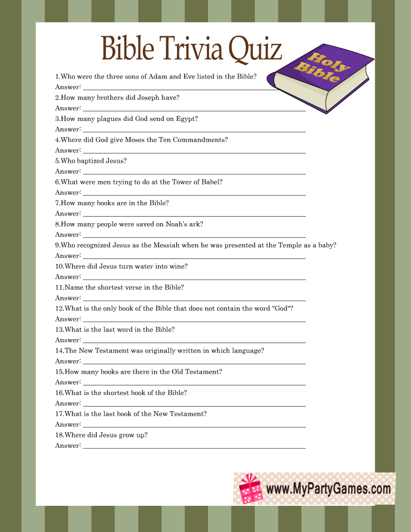 Free Online Printable Bible Trivia Questions