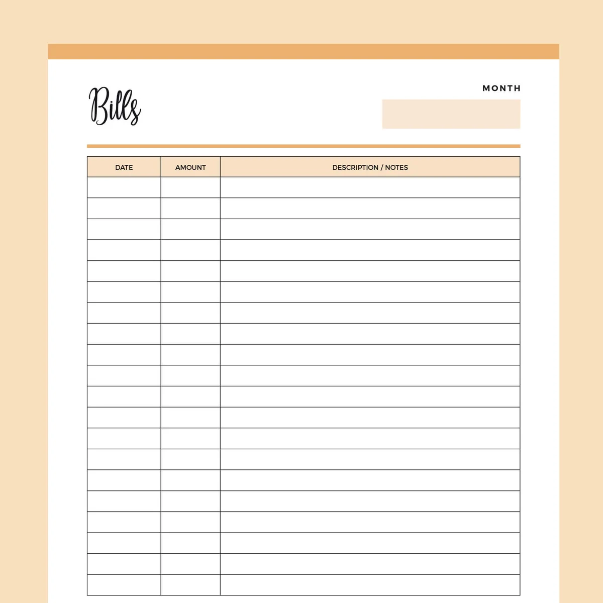 Printable Bill Payment Record Instant Download PDF US Letter A4 Plan Print Land