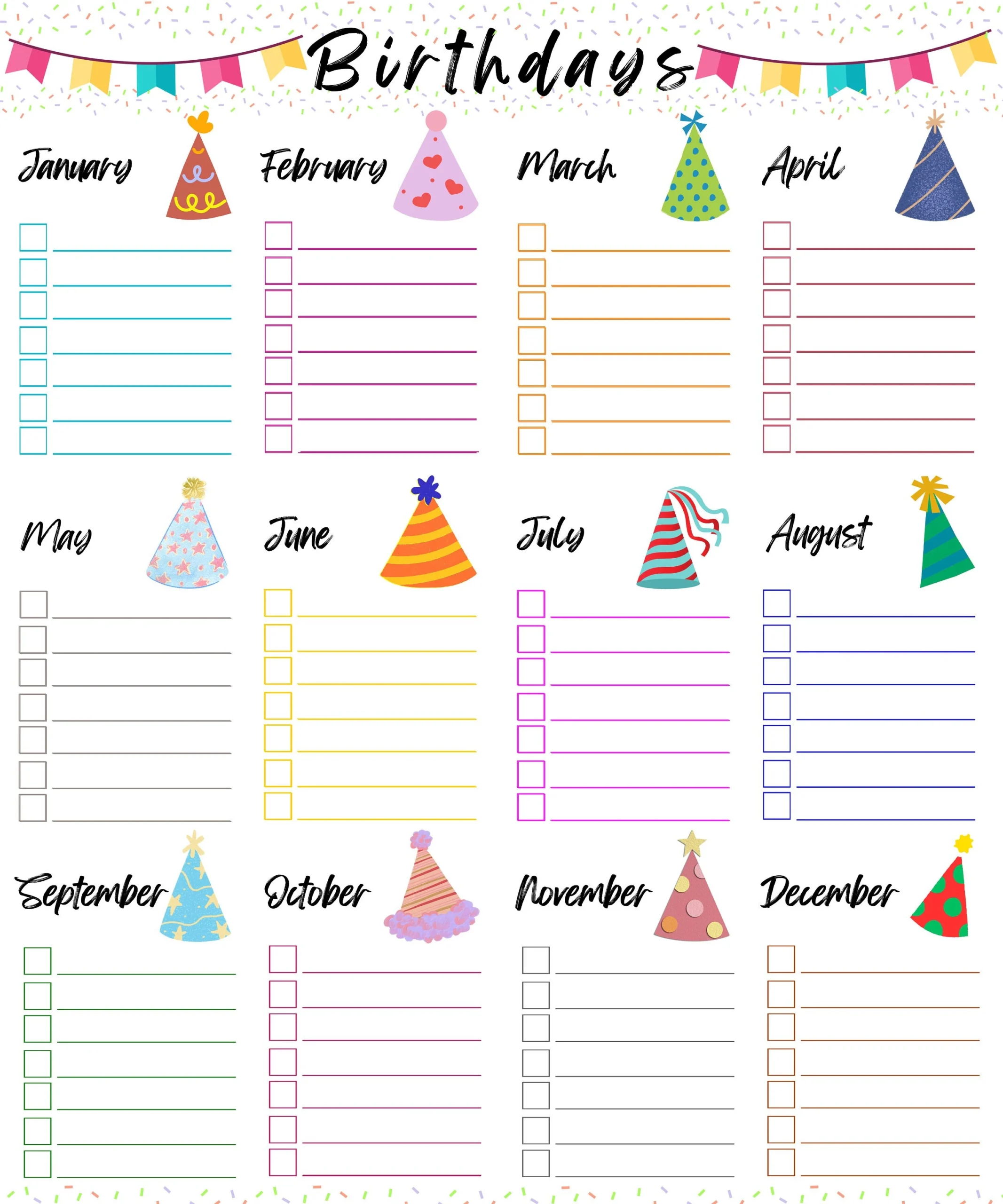 Birthday List Template Printable