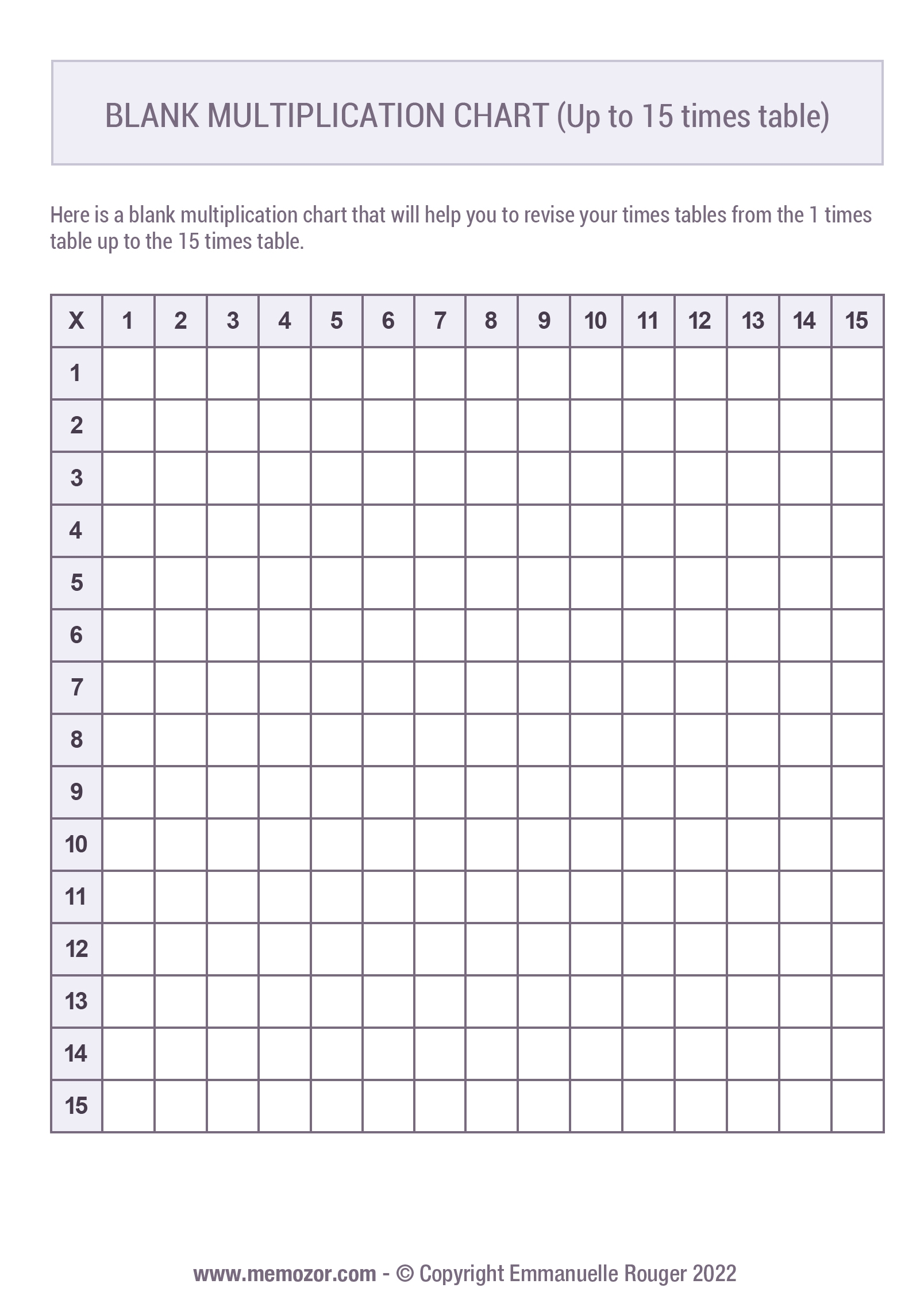Blank Printable Multiplication Chart 0-15 Blank Printable Multiplication Chart 0-15