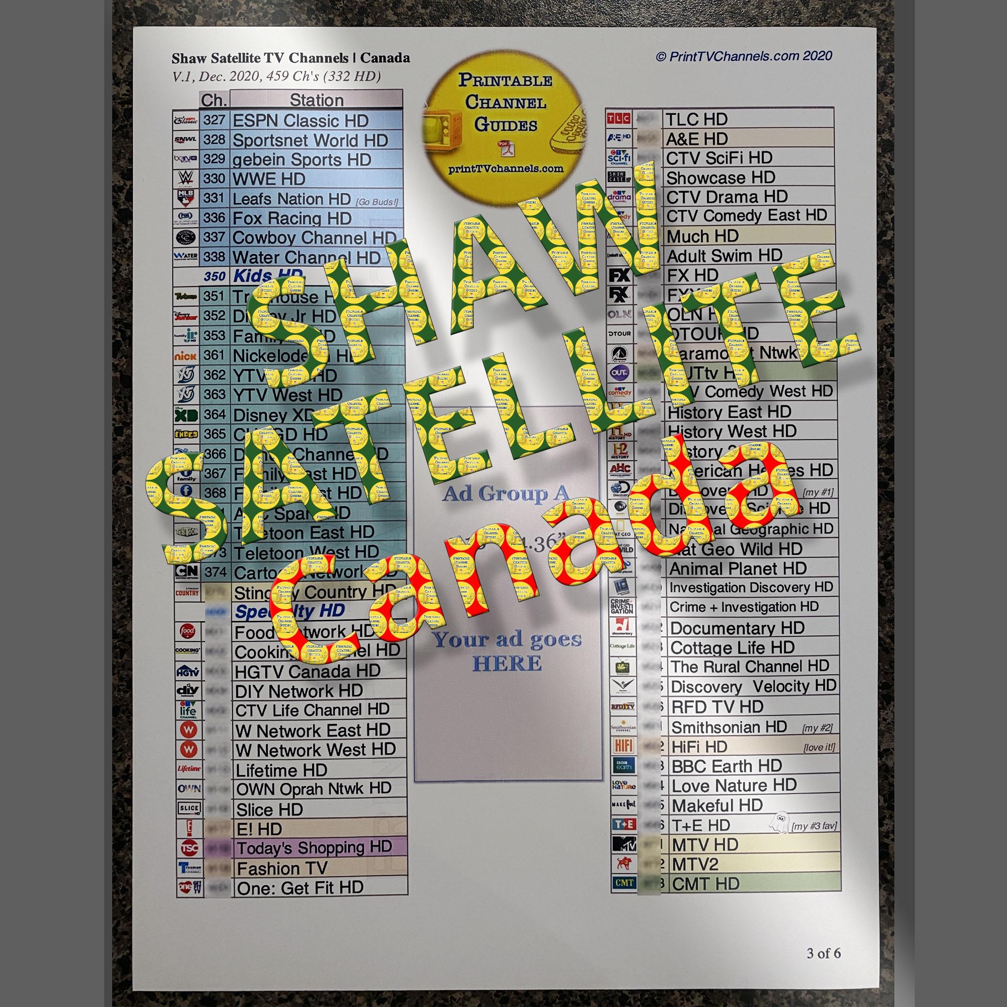 Printable Channel Guide Showing All Stations Available With Shaw Direct TV Satellite Small Fee Covers Costs Of Running This Dedicated Website PrintTVchannels R shaw