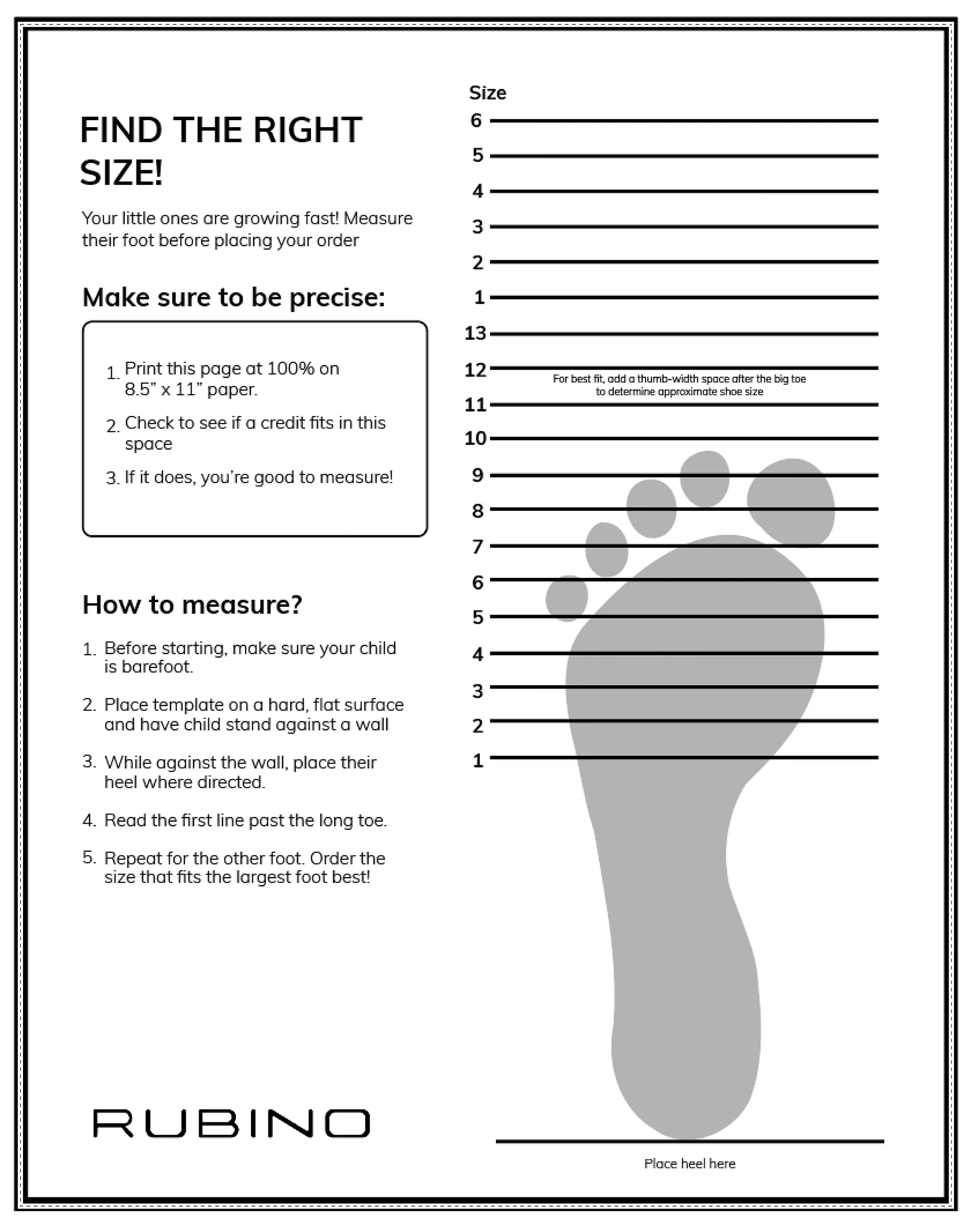Printable Childrens Feet Measure Conversion Shoe Size Chart Kids Foot Measuring Ruler Adjustable