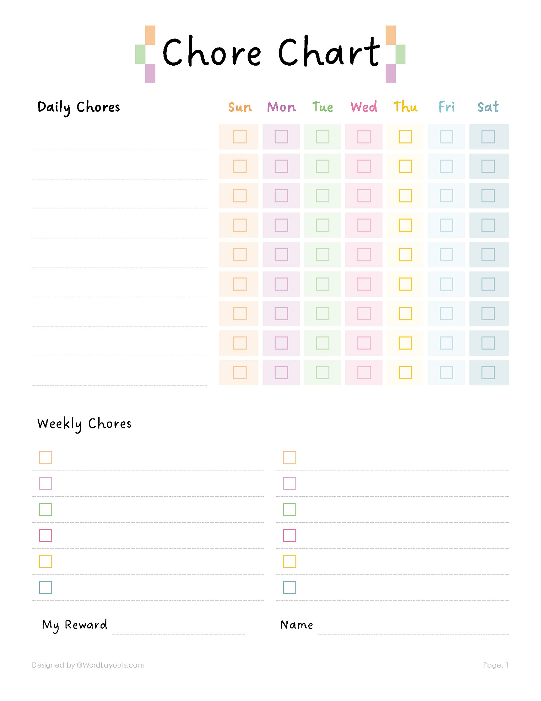 Printable Chore Chart Template For Teens WordLayouts Printable Chore Chart Template For Teens WordLayouts