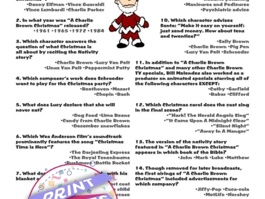 Printable Christmas Charlie Brown Trivia Party Game Print Games Now