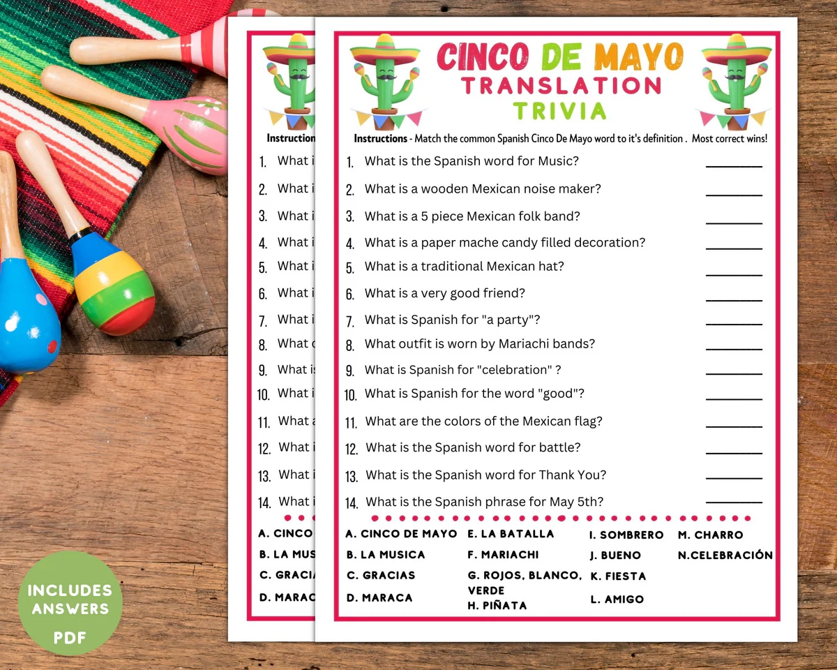 Printable Cinco De Mayo Spanish Trivia Game Quiz For Kids Adults Enjoymyprintables