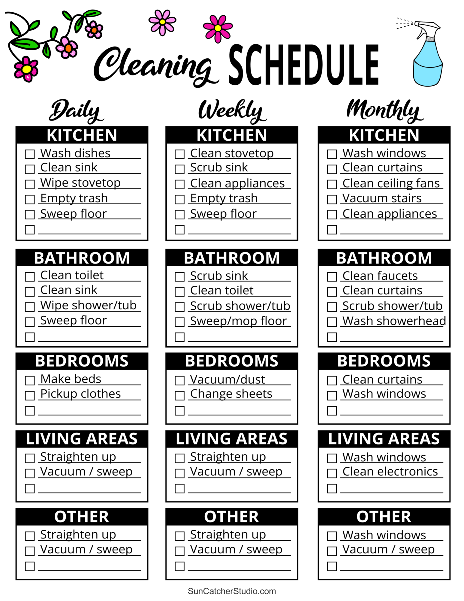 Weekly Cleaning Schedule Printable Daily
