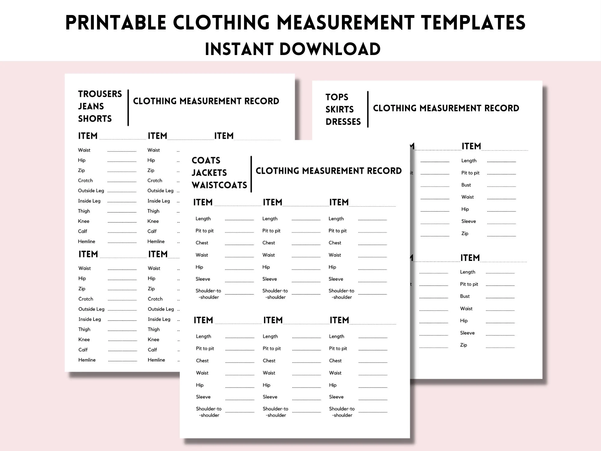 Printable Clothing Measurement Template Reseller Measuring Record Sheets Poshmark Ebay Mercari Instant Digital Download Etsy