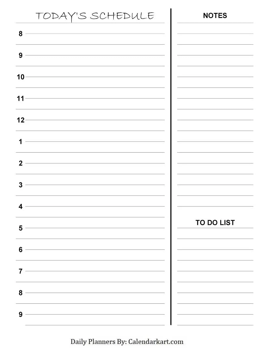 Timed Daily Planner Printable Free