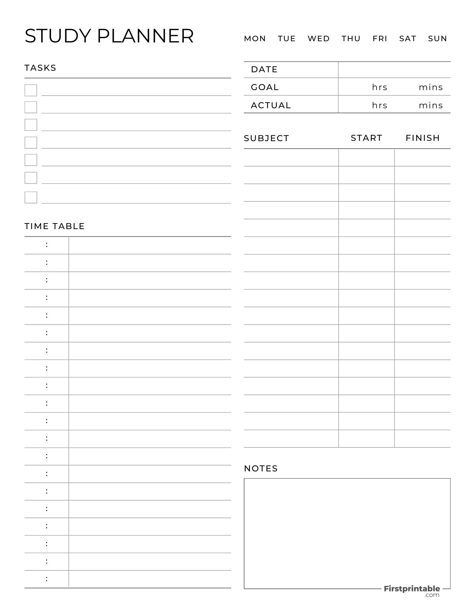 Printable Daily Study Planner Fillable PDF