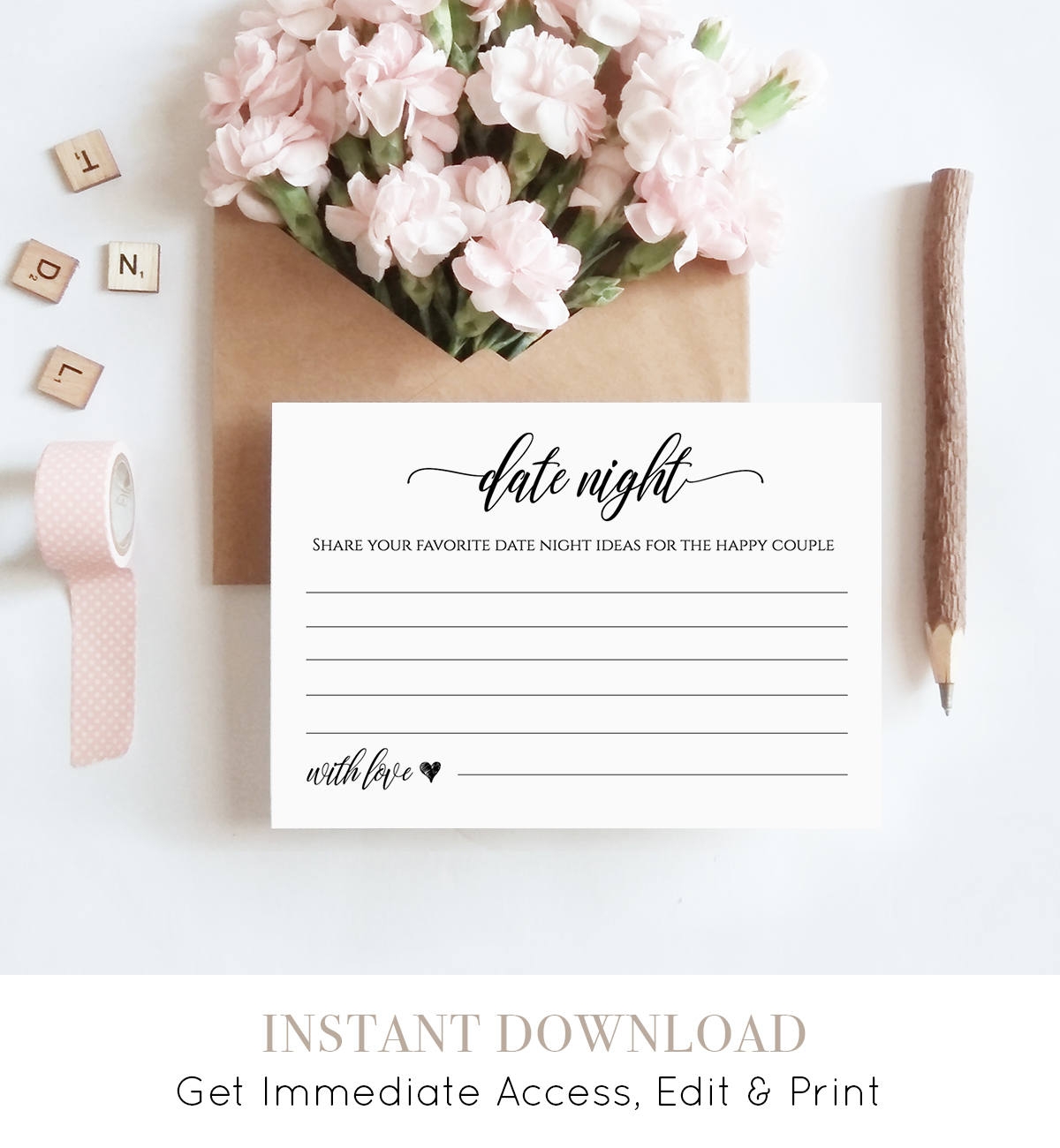 Printable Date Night Idea Card DIY Wedding Advice Template Bridal Shower Game Fully Editable Instant Download Digital 023 108EC 020 Printable Date Night Idea Card DIY Wedding Advice Template Bridal Shower Game Fully Editable Instant Download Digital 023 108EC 020