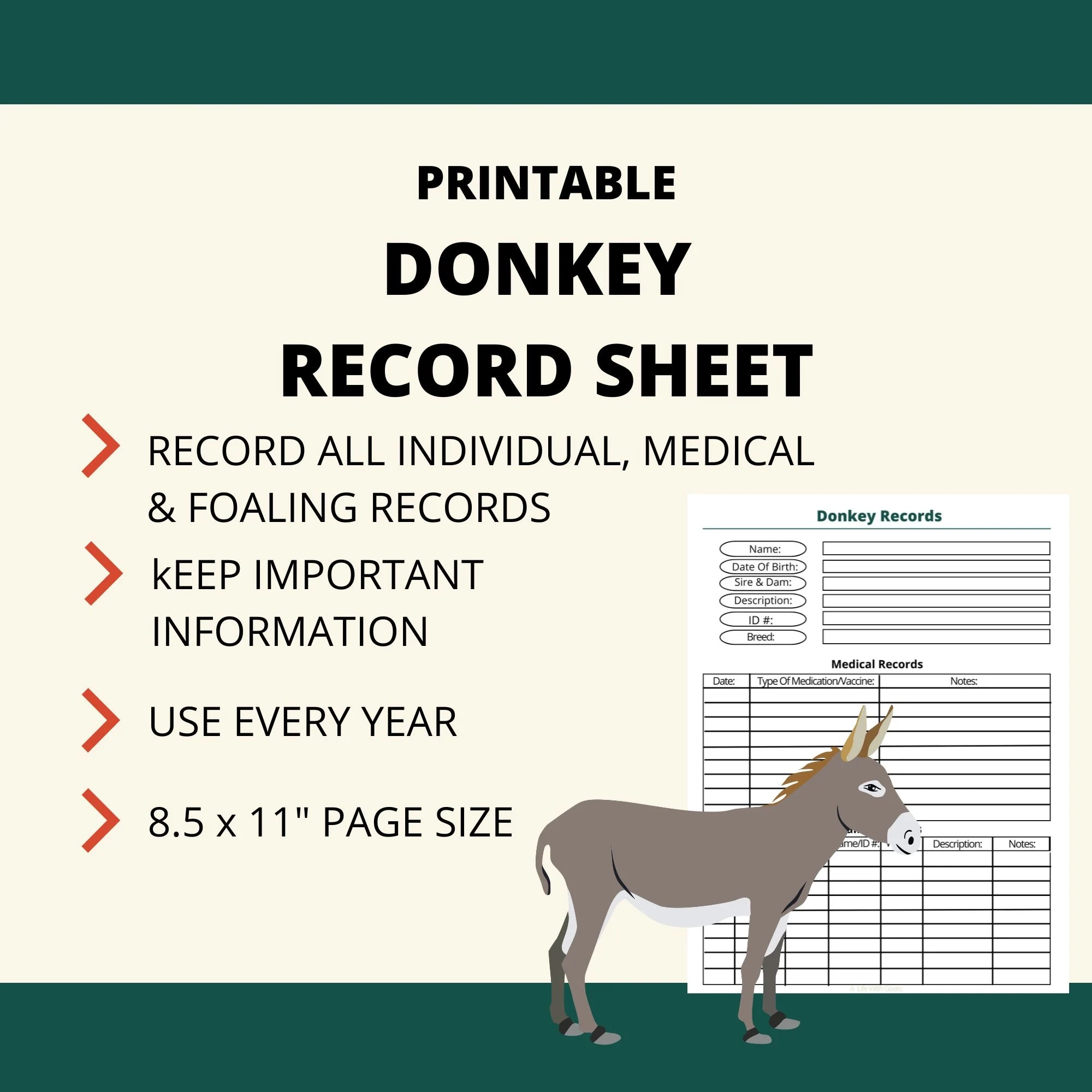 Printable Donkey Record Sheet