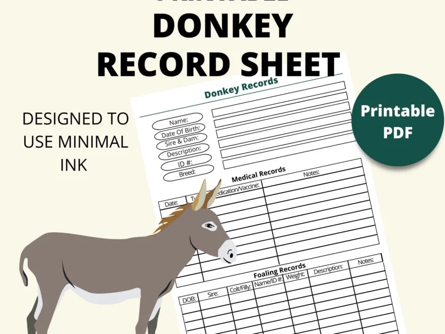 Printable Donkey Records Page Instant Download 8 5x11 PDF Homestead Donkey Care Tracker Sheet Donkey Herd Tracker Minimal Ink Etsy
