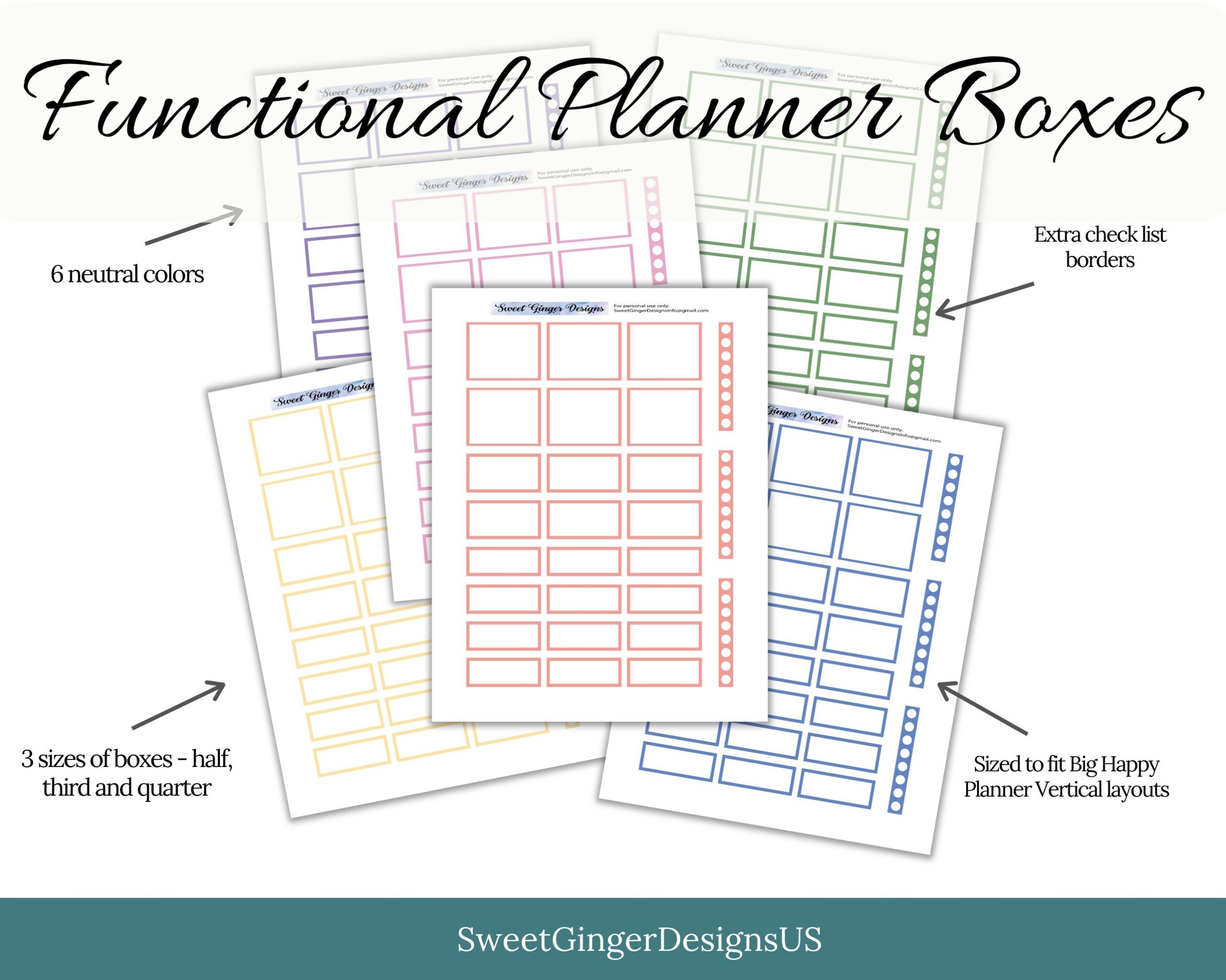 Printable Download Of Functional Planner Boxes Colorful Spa Palette Sized For Big Happy Planner Etsy
