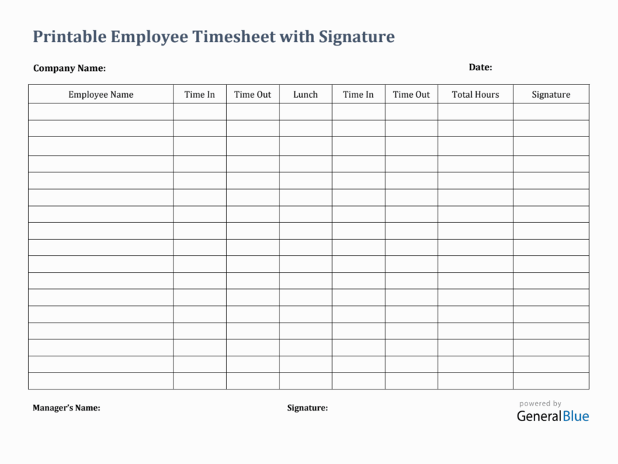 Printable Employee Timesheet With Signature In PDF