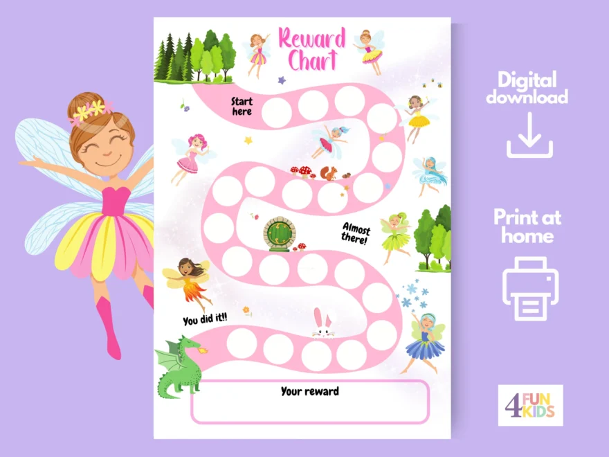 Printable Fairy Reward Chart For Kids Magical Behavior Tracker With Fairies And Dragons Fantasy Chore Chart For Children Daily Tasks Etsy