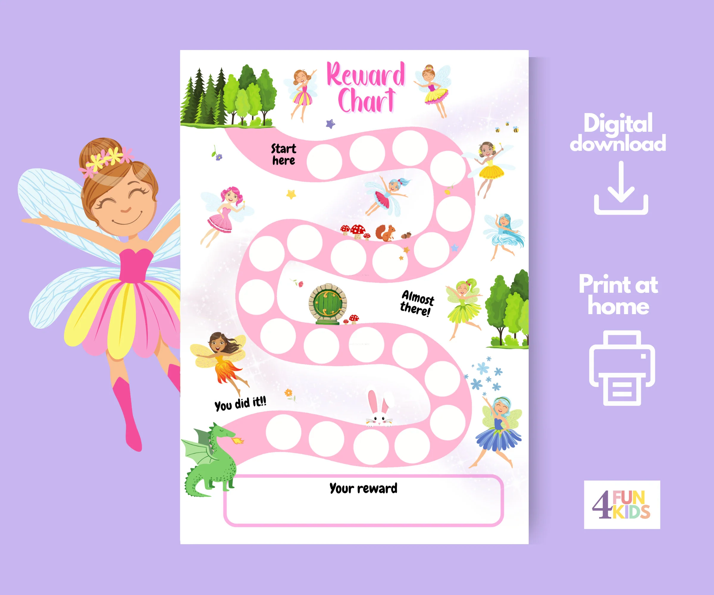 Printable Fairy Reward Chart For Kids Magical Behavior Tracker With Fairies And Dragons Fantasy Chore Chart For Children Daily Tasks Etsy