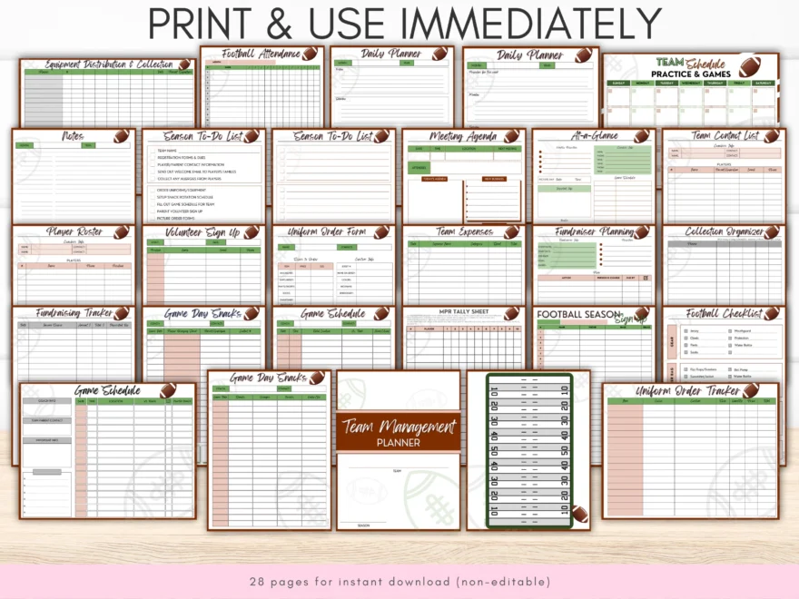 Printable Football Team Management Planner For Coach And Team Mom Game Day Sport Schedule Snack Fundraiser Practices Uniform Tracker Etsy