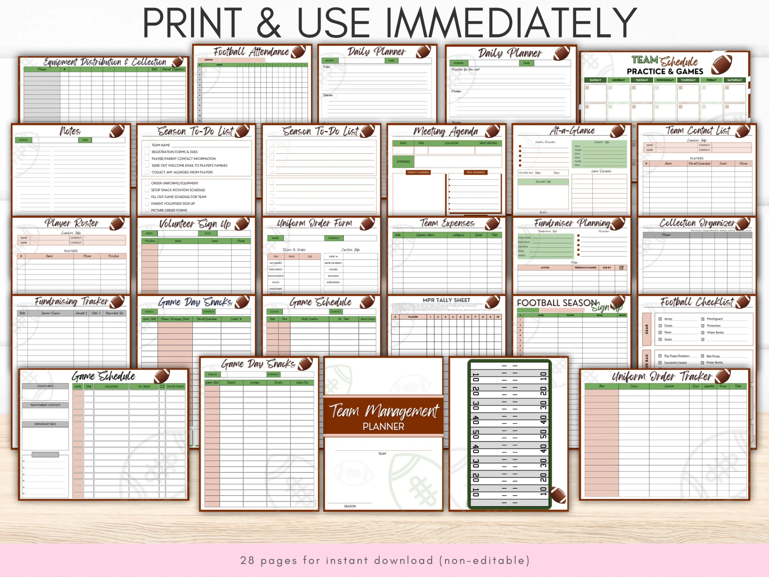 Printable Football Team Management Planner For Coach And Team Mom Game Day Sport Schedule Snack Fundraiser Practices Uniform Tracker Etsy